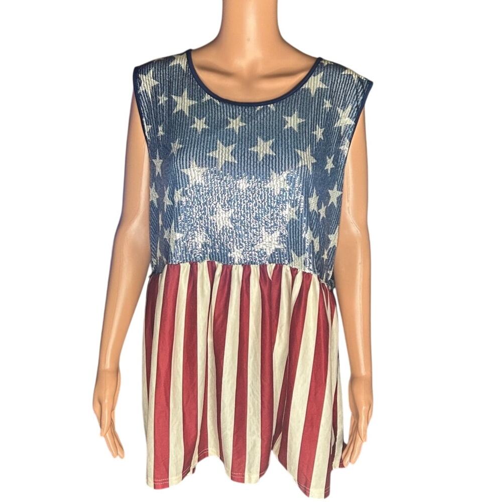 Crazy Train Red White Blue Stars & Stripes Sleeveless Tank